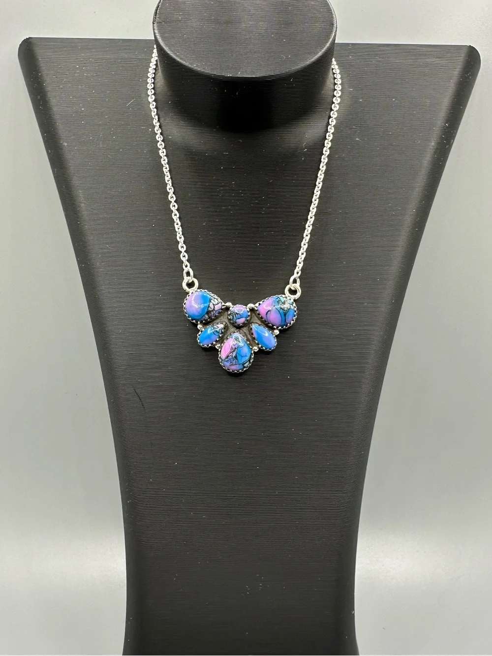 Monarch Dahlia Turquoise 925 Sterling Silver Pendant Cluster Necklace